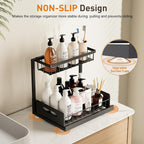Organizador de Doble Capa para Debajo del Fregadero - Estante de Almacenamiento Extraíble de Plástico Resistente, Diseño Impermeable y Antioxidante que Ahorra Espacio, Adecuado para Cocina, Baño, Despensa, Lavandería - Fácil de Instalar