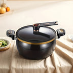 Olla grande de fundición de hierro antiadherente con tapa de cristal con cierre, capacidad grande de 7L, disponible en y naranja, versátil, ideal para guisos, salteados y hervir, olla multiusos duradera, cocina multifuncional, utensilio de cocina elegante