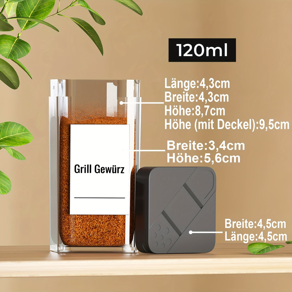 24 Piezas de Tarros Cuadrados de Boca Ancha con Dispensador de Polvo Perforado y Tapas Abatibles - Botellas de Especias de Plástico Ideales para Almacenamiento/Esenciales para BBQ al Aire Libre, Contenedores Ligeros y Pequeños (Económicos)