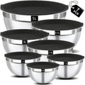 Juego de 7 cuencos de ensalada premium de acero inoxidable con tapas, juego de cuencos apilables, cuencos gruesos duraderos, aptos para ensaladas, aptos para lavavajillas y microondas, ideales para Navidad, Hanukkah, Pascua, Acción de Gracias, almacén loc