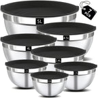 Juego de 7 cuencos de ensalada premium de acero inoxidable con tapas, juego de cuencos apilables, cuencos gruesos duraderos, aptos para ensaladas, aptos para lavavajillas y microondas, ideales para Navidad, Hanukkah, Pascua, Acción de Gracias, almacén loc