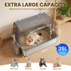 Bandeja de arena para gatos XXL de acero inoxidable con recinto desmontable, gran capacidad de 32L, incluye tapete XXL para arena de gato, pala metálica y escaleras para gatos mayores, apta para todos los gatos