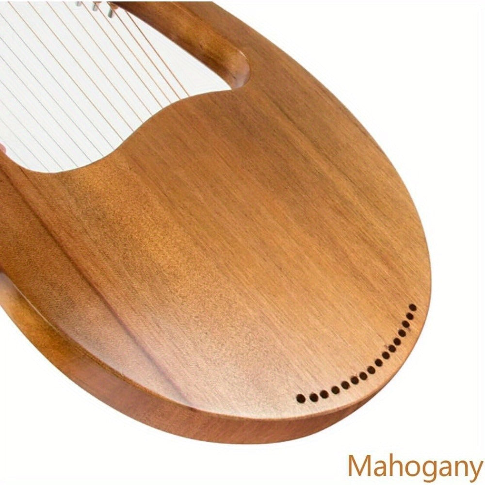 Arpa YIFEICT, Instrumento de Cuerda de Caoba Maciza, Arpa Lira Portátil de 16 Cuerdas, Arpa Lyra Instrumento Vintage, Caoba, Juego de Llaves de Afinación de 16 Cuerdas de Acero (Color de Madera con Patrón Europeo)