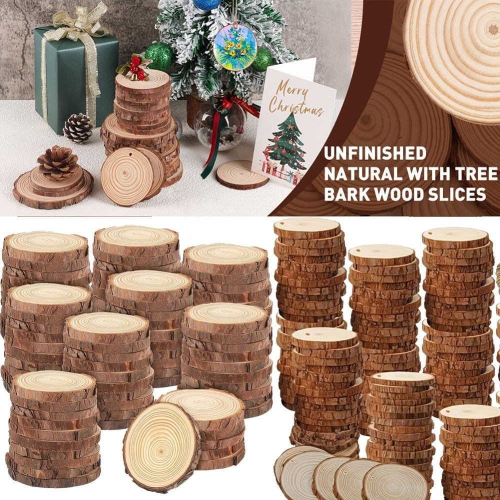 120 discos de madera con corteza, naturales y sin procesar, que miden 5-6 cm, ideales para proyectos artísticos, manualidades, decoraciones navideñas y decoración rústica para bodas
