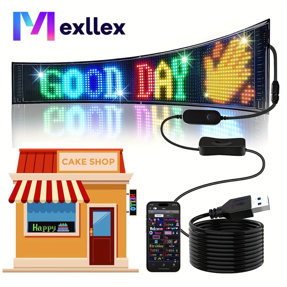 Tira de luz LED RGB flexible multiusos, panel de matriz LED programable por USB con control de aplicación, imagen para tienda, decoración del hogar, RGB de color completo