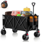 Carro plegable todoterreno de alta resistencia de 300L, carro profesional con certificación GS, ruedas de PU de 17cm con frenos, lona duradera gris oscuro Jet Black, plegable para sitios de construcción/camping, carro profesional