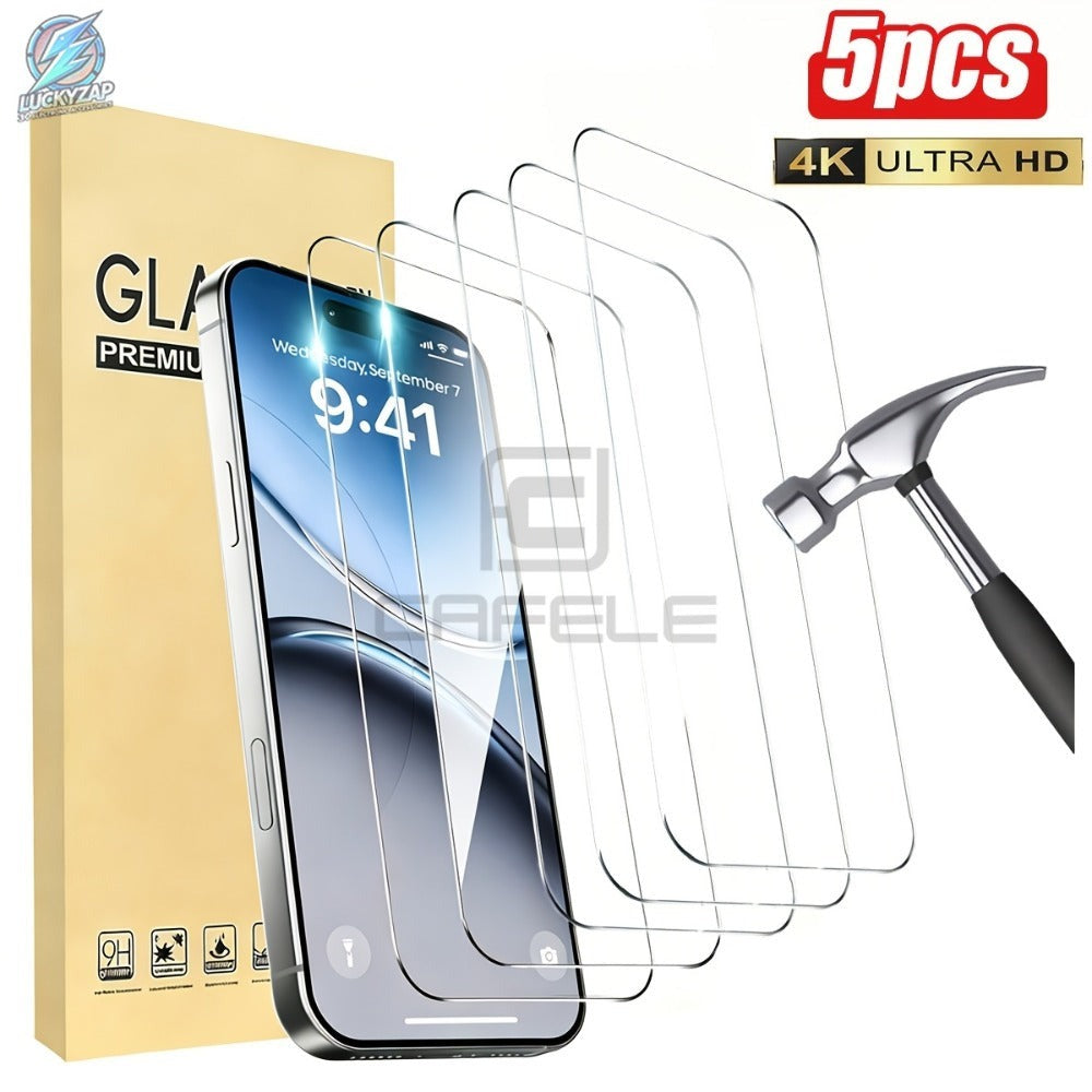 5 protectores de pantalla de vidrio templado HD blanco para Apple Serie 17, extremo brillante, dureza 9H, resistente a rayones, instalación sin burbujas, compatible con fundas de teléfono - Se adapta a 11/12/13/14/15/16/17 Pro Max, película protectora HD
