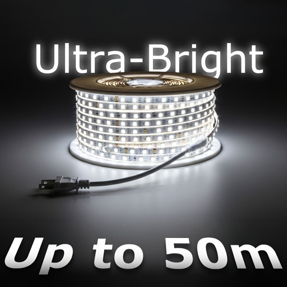 Tiras de luces LED súper brillantes AC 220V 230V | Cinta adhesiva de 120 LED/m, Cinta LED para lámpara exterior, Blanco o Blanco Cálido para cocina, jardín, decoración de habitaciones del hogar, Iluminación interior con enchufe de alimentación europeo | M