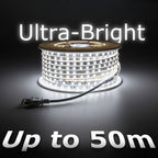 Tiras de luces LED súper brillantes AC 220V 230V | Cinta adhesiva de 120 LED/m, Cinta LED para lámpara exterior, Blanco o Blanco Cálido para cocina, jardín, decoración de habitaciones del hogar, Iluminación interior con enchufe de alimentación europeo | M