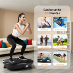 Placa vibratoria inteligente, ajuste de 120 velocidades, motor de 200W, 1 modo manual y 3 modos automáticos, botones de acceso rápido LCD, control remoto + altavoz de música, bandas de resistencia + esterilla de yoga, plataforma de fitness para el hogar p