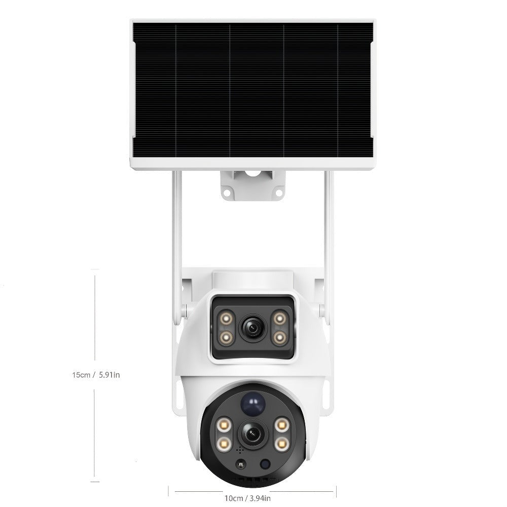 Cámara de doble lente de 8MP con Wifi y energía solar, seguimiento de movimiento, detección humana, audio bidireccional, visión nocturna a todo color, para seguridad en el hogar