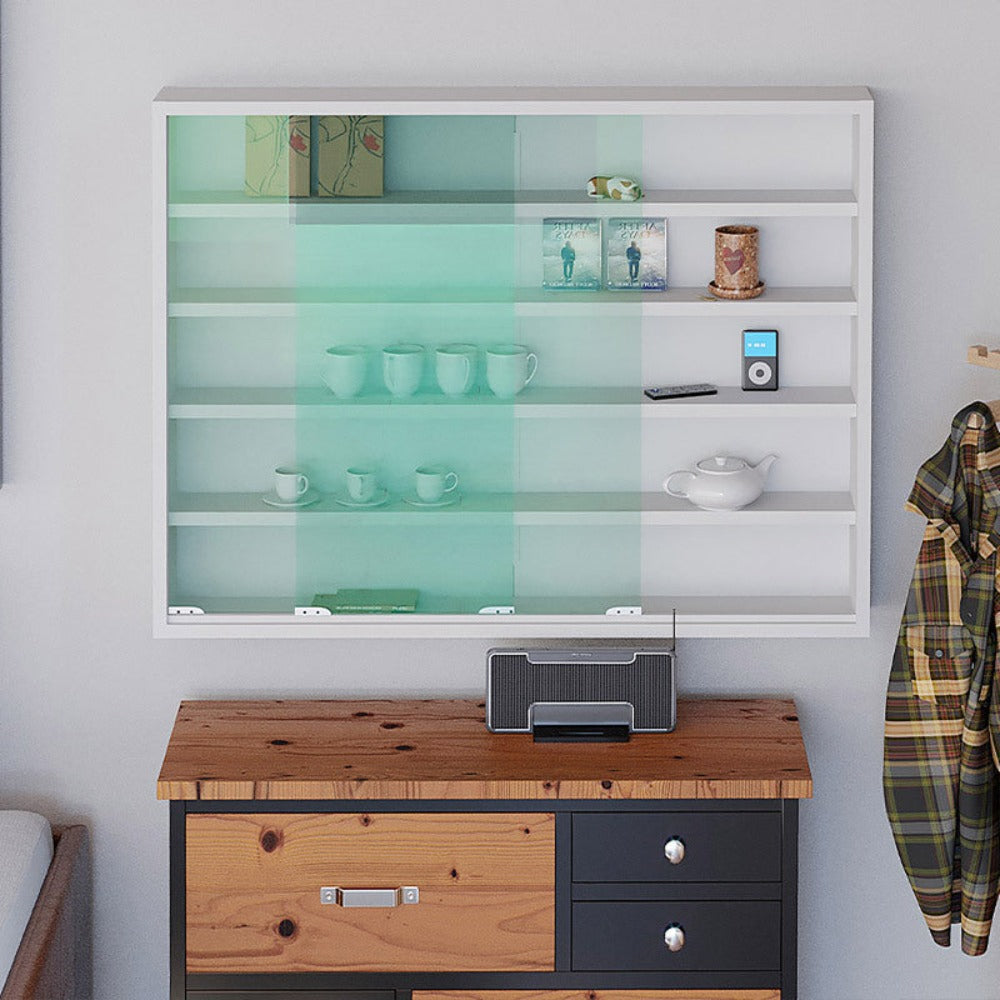 Vitrina para Colecciones y Miniaturas, Estuche de Exhibición de Diseño Moderno con Líneas Cuadradas, Panel Trasero de Madera Blanca, 80 X 10 X 60 Cm