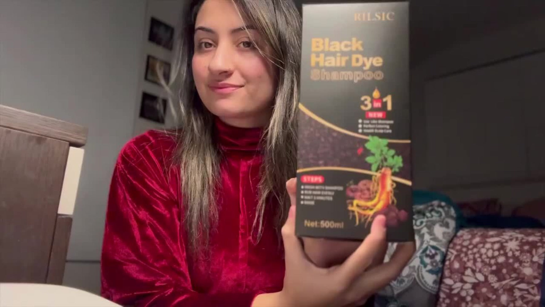 Champú tinte para el cabello 3 en 1 color castaño oscuro, 2 piezas, fórmula herbal natural que cubre el 100 % de las canas para mujeres y hombres, champú de color castaño oscuro de larga duración para teñir en minutos, champú instantáneo para canas de 16.
