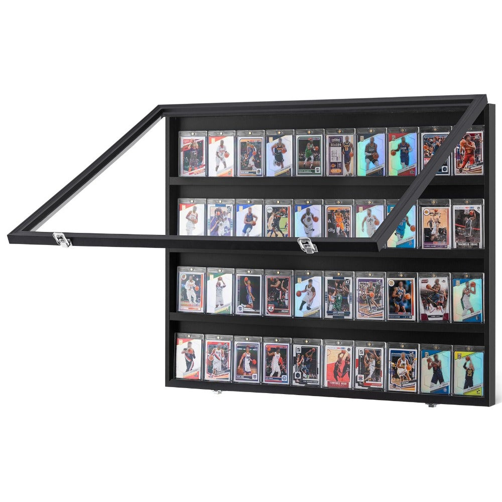VEVOR - Vitrina para tarjetas deportivas con 36 compartimentos, 30.5 x 24.3 x 2.1 pulgadas, marco para exhibición de tarjetas de béisbol con protección UV del 98% y vidrio de PC transparente, armario de pared con cerradura para tarjetas de colección de fú