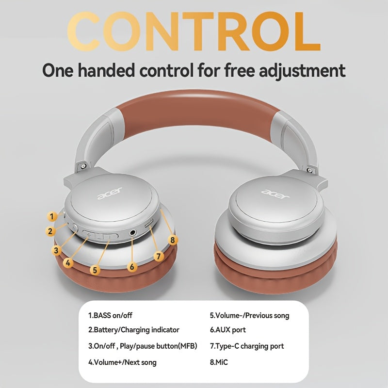 Auriculares Bluetooth | [Producto Oficial Acer] Auriculares Over-Ear Acer OHR559 OWS con Sonido Envolvente ACS, Bajos Potentes, Batería de Larga