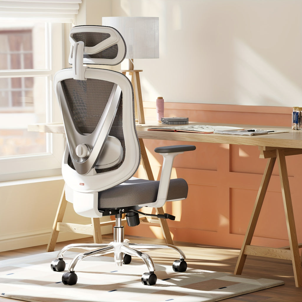 Silla de oficina | Silla de escritorio ergonómica de malla con estructura de respaldo en V, ruedas giratorias de 360 grados, cojín de asiento y