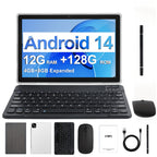Tabletas Android | Tableta Android 14 de 10.1 Pulgadas, Tabletas 2 en 1 con Teclado, Ratón, Funda, Stylus, 128GB ROM y 12GB RAM (4GB+8GB), Doble