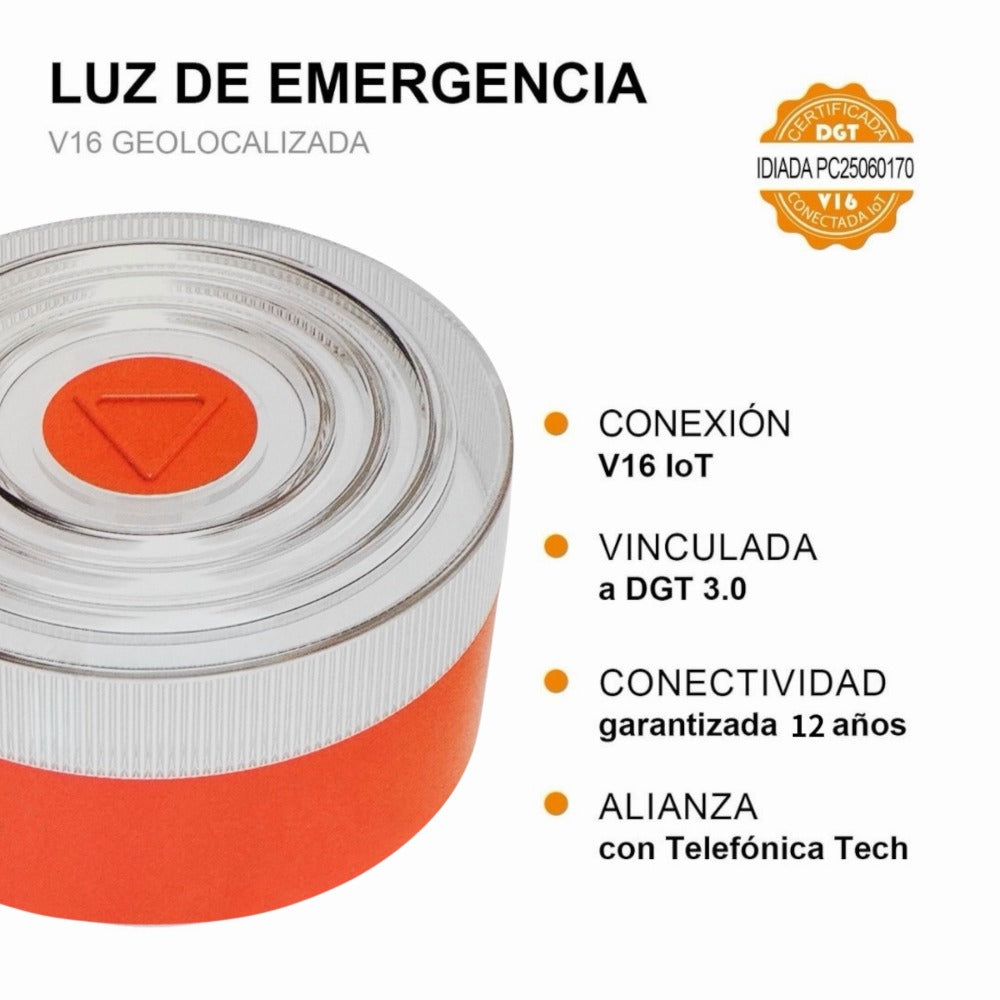 Luz Emergencia Coche Homologado DGT, con SIM y Datos Pagados hasta 2038, Baliza v16 Homologada dgt con Geolocalizador, Obligatoria enero 2026, Luz v16 con Geolocalización 3.0, Aprobada por DGT Pila 6LR61 Incluido.