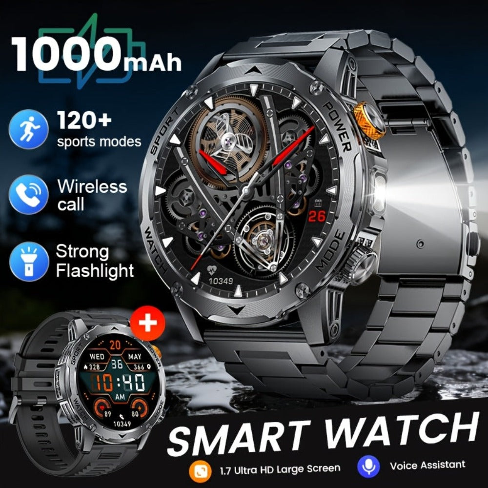 SIEMORL Smartwatch para hombre con más de 50 horas de tiempo de espera ultra largo, reloj inteligente HD de 1.7 pulgadas con batería de 1000 mAh/Función de teléfono/Más de 110 modos deportivos/Monitoreo del sueño, Reloj para hombre para iPhone Android Pod