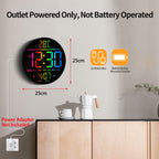 Reloj de pared digital - 25 cm/10 11" RGB, brillo automático, temperatura, fecha y día, horario de verano automático, luz nocturna, sin tictac, reloj de pared eléctrico LED moderno para dormitorio, sala de estar