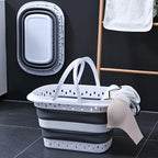 Cesto de lavandería retráctil y plegable con asas - 45 litros - Blanco Gris