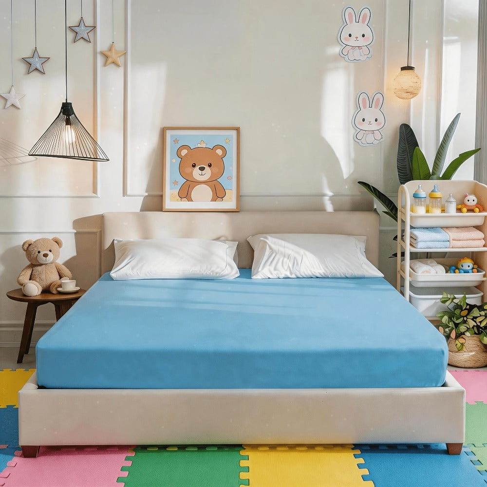 1 Sábana Ajustable de Bambú y Algodón, Sábana Ajustable para Niños, Cubre Colchón Suave, Sábana Transpirable para Todas las Estaciones, Ropa de Cama Lavable a Máquina para Dormitorio, Habitación de Invitados y Escuela, Color Aleatorio