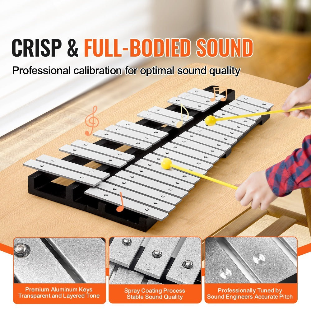 VEVOR 30 Notas Glockenspiel Xilófono Kit de Campanas, Instrumento de Percusión con Mazos, Baquetas y Bolso de Transporte, Set de Instrumento de Percusión Xilófono Glockenspiel Profesional