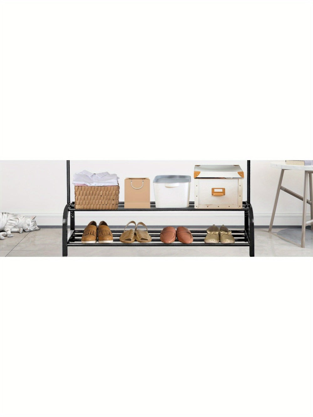 Barra para ropa multifuncional para dormitorio, barra metálica para colgar ropa resistente, perchero, estante para guardar ropa y zapatos