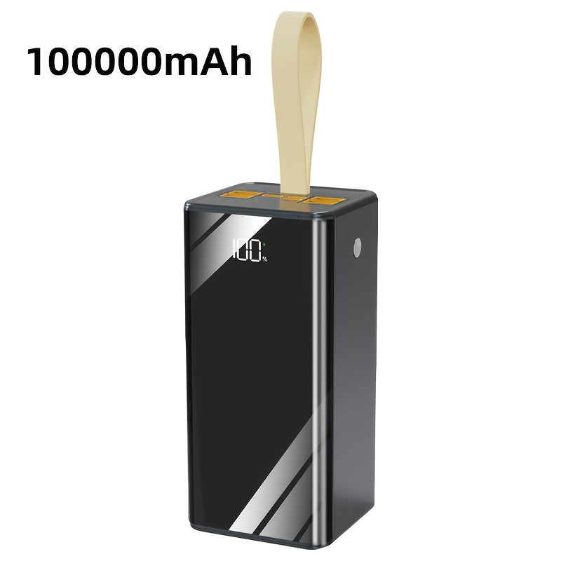 Batería Externa de 100000Mah | Ultra Alta Capacidad y Carga Segura | Pantalla LED y Correa de Cuero | Carga Rápida Multi-Dispositivo | Protección contra Sobrecalentamiento y Sobrecarga | para Android y iOS | Batería de Respaldo de Energía de Emergencia pa