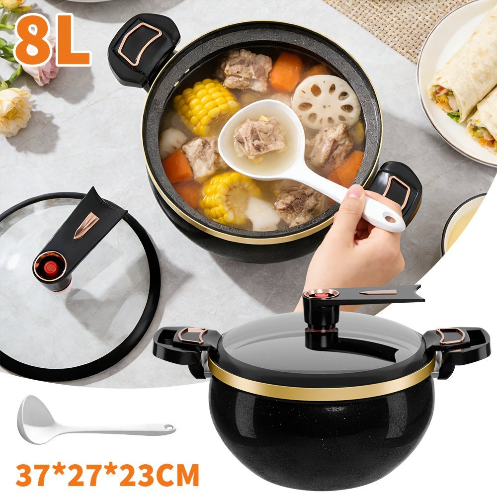 Olla de hierro fundido de 8 litros de alta resistencia | Incluye una cuchara, ideal para cocinar y hacer estofados, multifuncional con tapa, compatible con cocinas de gas e inducción, excelente retención de calor, perfecta para cocinas modernas