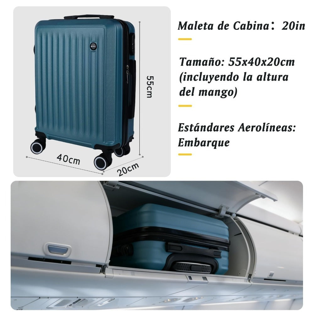 Maleta De Cabina Exclusiva Para Vuelos Europeos, Ideal Para Vacaciones De Verano Y Viajes A La Playa. Dimensiones Precisas De 55×40×20 Cm, Diseño Rígido Resistente Con 4 Ruedas Giratorias 360°, Tirador Telescópico Suave Y Cerradura De Seguridad. Ligera Y