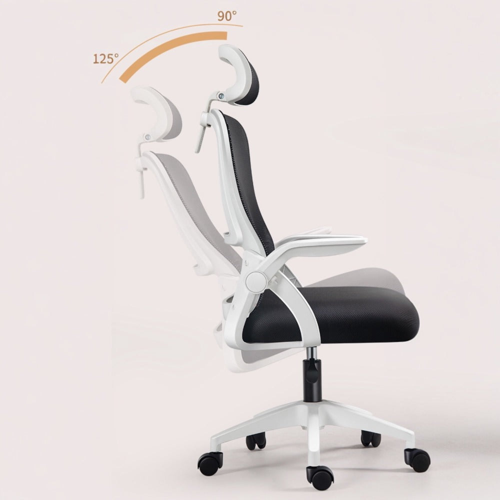 Silla de Oficina, para Gaming, Escritorio Ergonmica con Reposacabezas, Ajustable y con Soporte Lumbar Respaldo de Malla Transpirable Reposabrazos Abatibles de 90 Giratoria 360 (SF168-001)