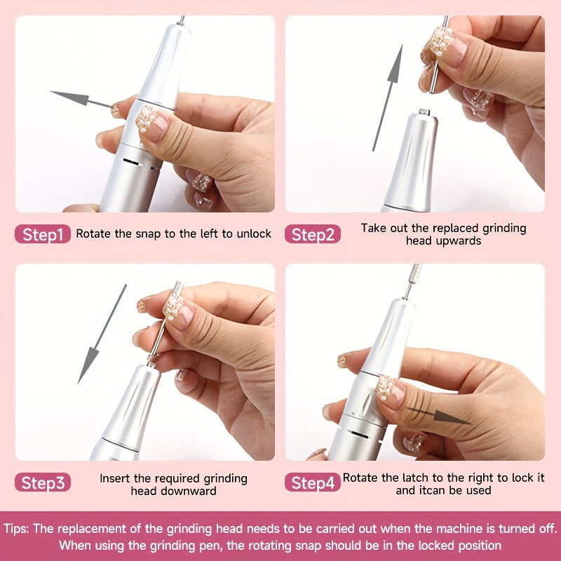 Set de Torno Eléctrico Profesional para Uñas, 45000 RPM, Herramienta Recargable USB Portátil para Uñas Artísticas, Adecuado para Uñas de Cristal, Uñas de Gel, Herramientas de Pulido para Manicura, Herramientas de Modelado para Manicura, Suministros para T
