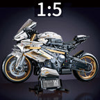 Modelo de motocicleta de bloques de construcción a escala grande 1:5 de 2078 piezas, color platino-dorado, fácil de montar y operar, adecuado como regalo para cumpleaños, Día de San Valentín y fiestas de Pascua