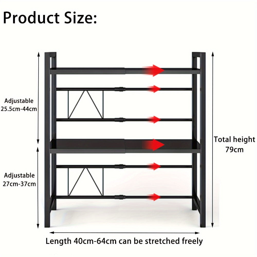 Estante de microondas resistente de 3 niveles ajustable, estante de almacenamiento horizontal para cocina, estante para guardar cubiertos, material de acero al carbono negro mate, equipado con 6 ganchos, artefacto de almacenamiento multifuncional de doble