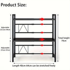 Estante de microondas resistente de 3 niveles ajustable, estante de almacenamiento horizontal para cocina, estante para guardar cubiertos, material de acero al carbono negro mate, equipado con 6 ganchos, artefacto de almacenamiento multifuncional de doble