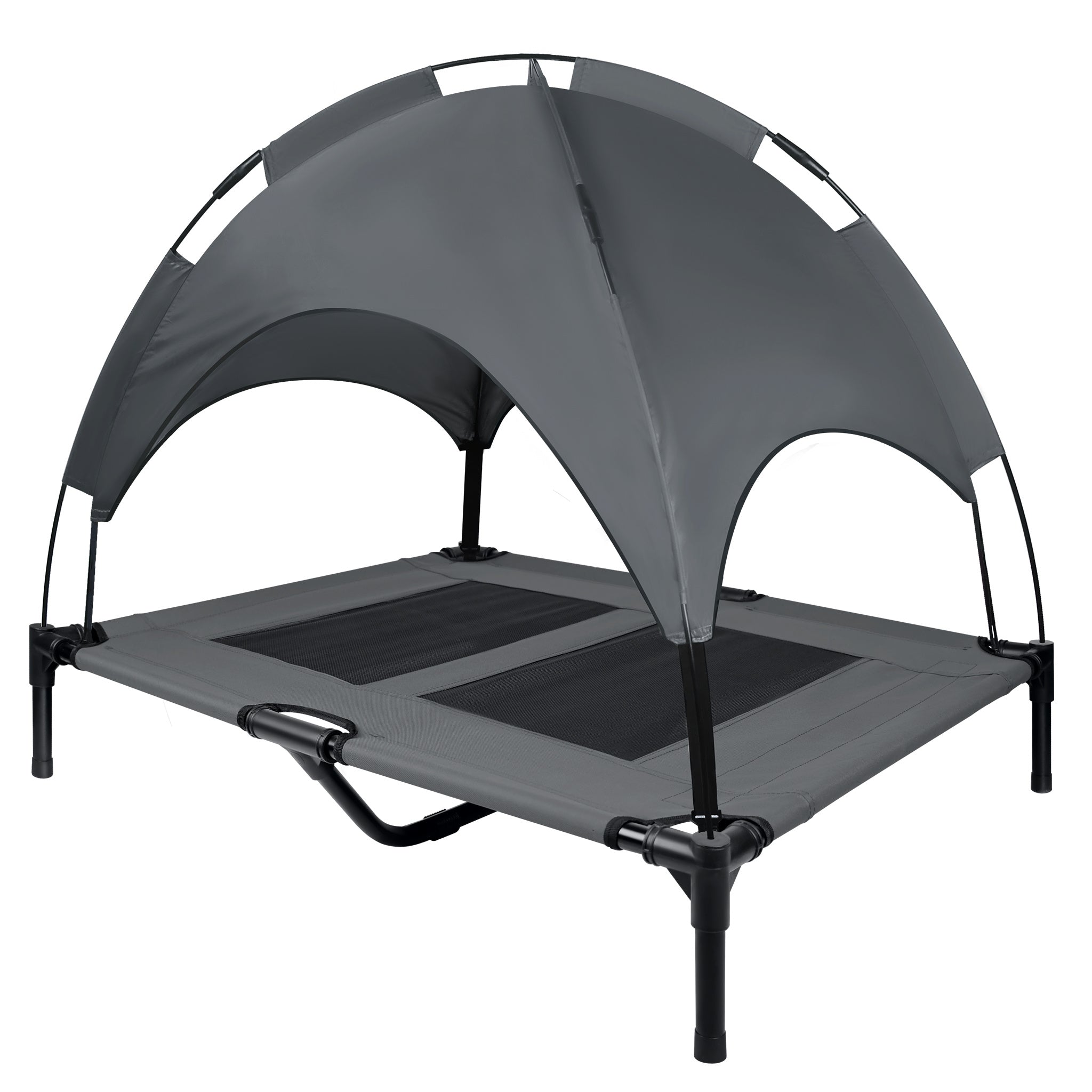 Cama para Perros con Dosel, Cama Elevada para Mascotas con Techo y Estructura de Hierro, Colchón para Dormir de Mascotas, Cama para Gatos, Gris, 76x61x76cm, 92x76x92cm, 122x92x102cm