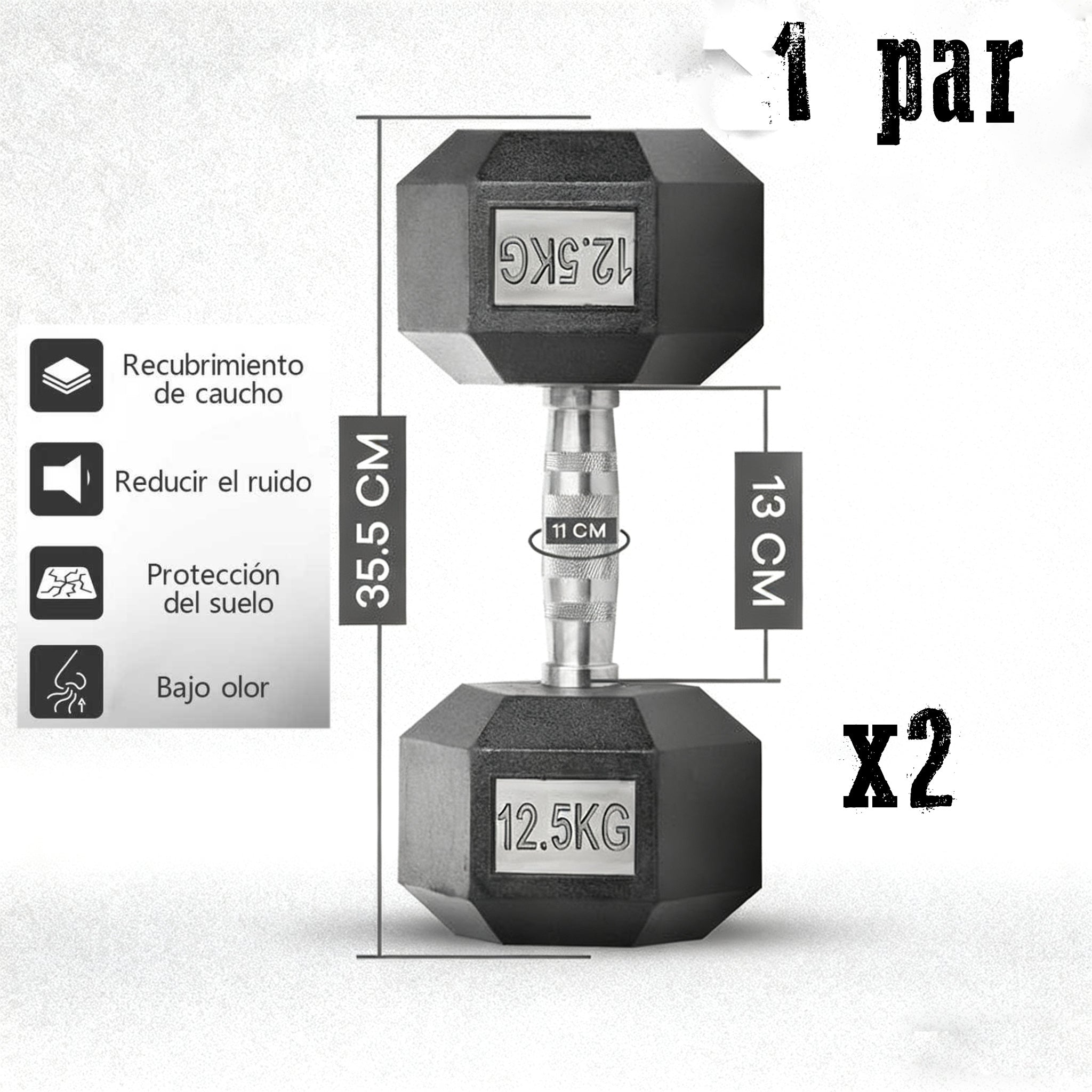 Mancuernas de hierro macizo, juego de mancuernas hexagonales de hierro fundido, con pesos de 2,5 kg, 5 kg, 7,5 kg, 10 kg, 12,5 kg, 15 kg, 20 kg y 25 kg, adecuados para entrenamientos en casa y en el gimnasio, ideales para el entrenamiento de brazos, yoga