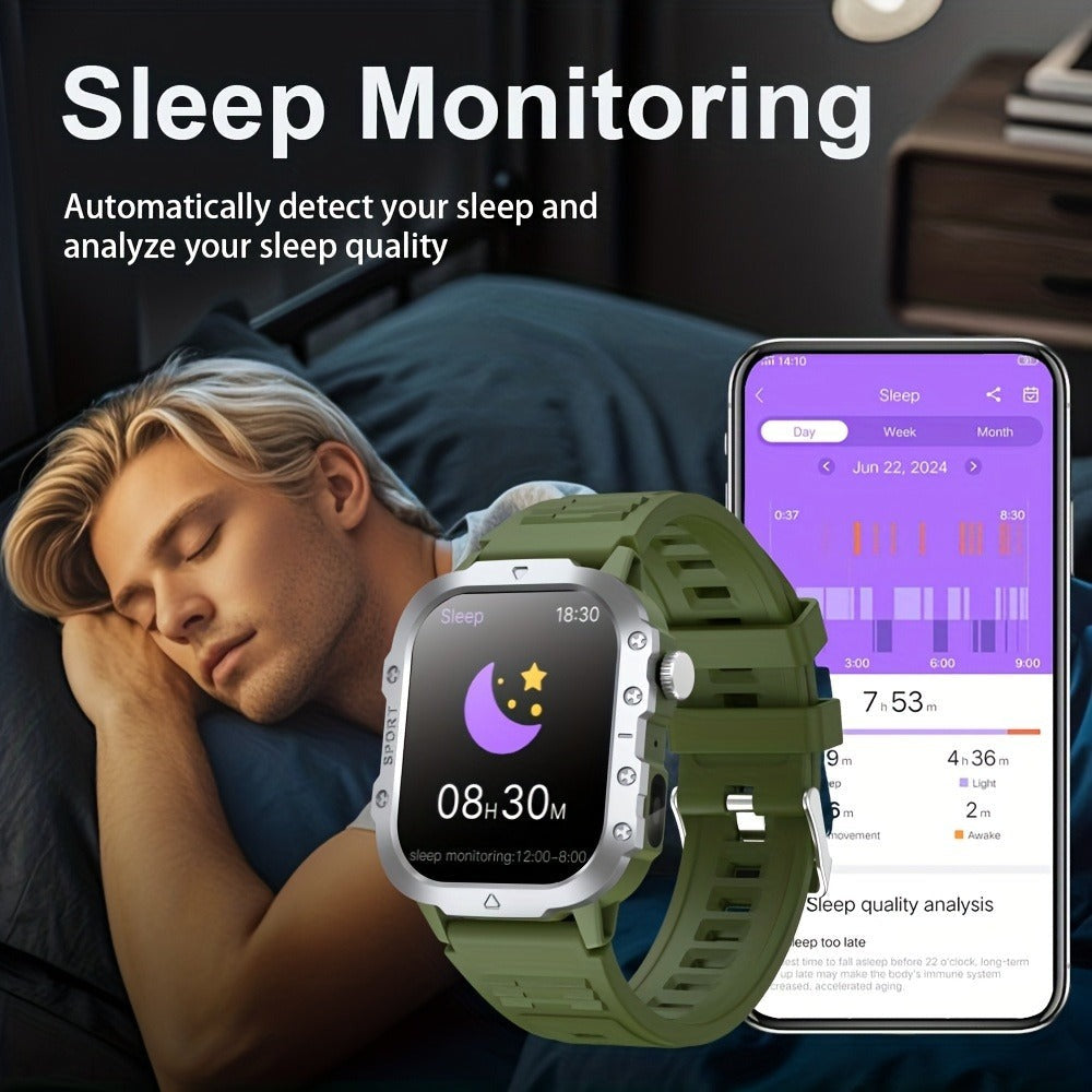 GWENLAND 2025 Smartwatch Estilo Deportivo - Pantalla de 2.2.54cm, Llamada Inalámbrica, Modos Multi-Deporte, Notificación de Mensajes, Foto Remota, Control de Música, Cuerpo de Aleación, Recargable por USB, Regalo Ideal para Entusiastas de la Aventura al A