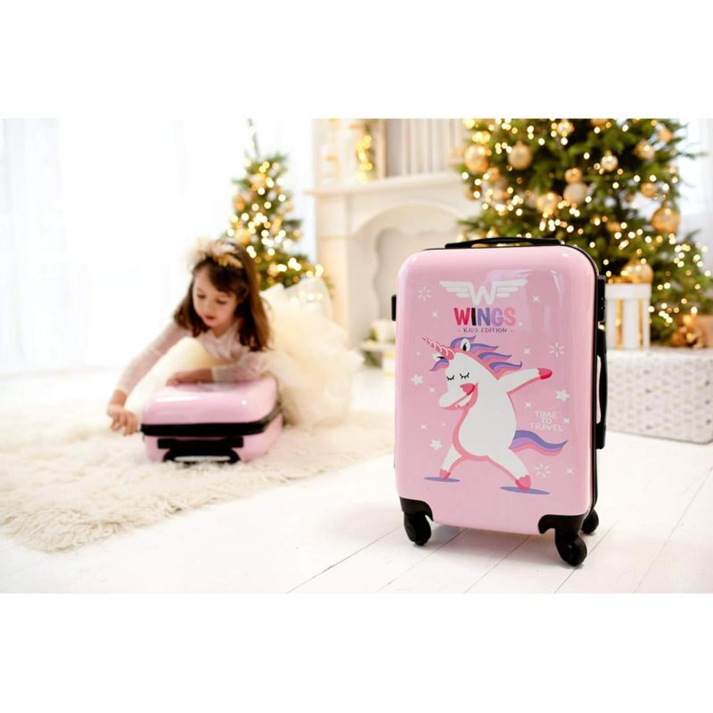 Maleta para Niñas, Tamaño Cabina, Dura, Aprox. 50X30X20 Cm / 18" Pulgadas, UNICORN, Cerradura con Código, ASA TELESCÓPICA, 4 Ruedas 360° ROSA