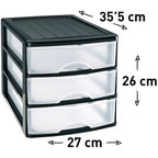 Cajonera Almacenamiento Plástico de Sobremesa, 3 Cajones, Ideal para Ordenar y Organizar el Hogar, Negro