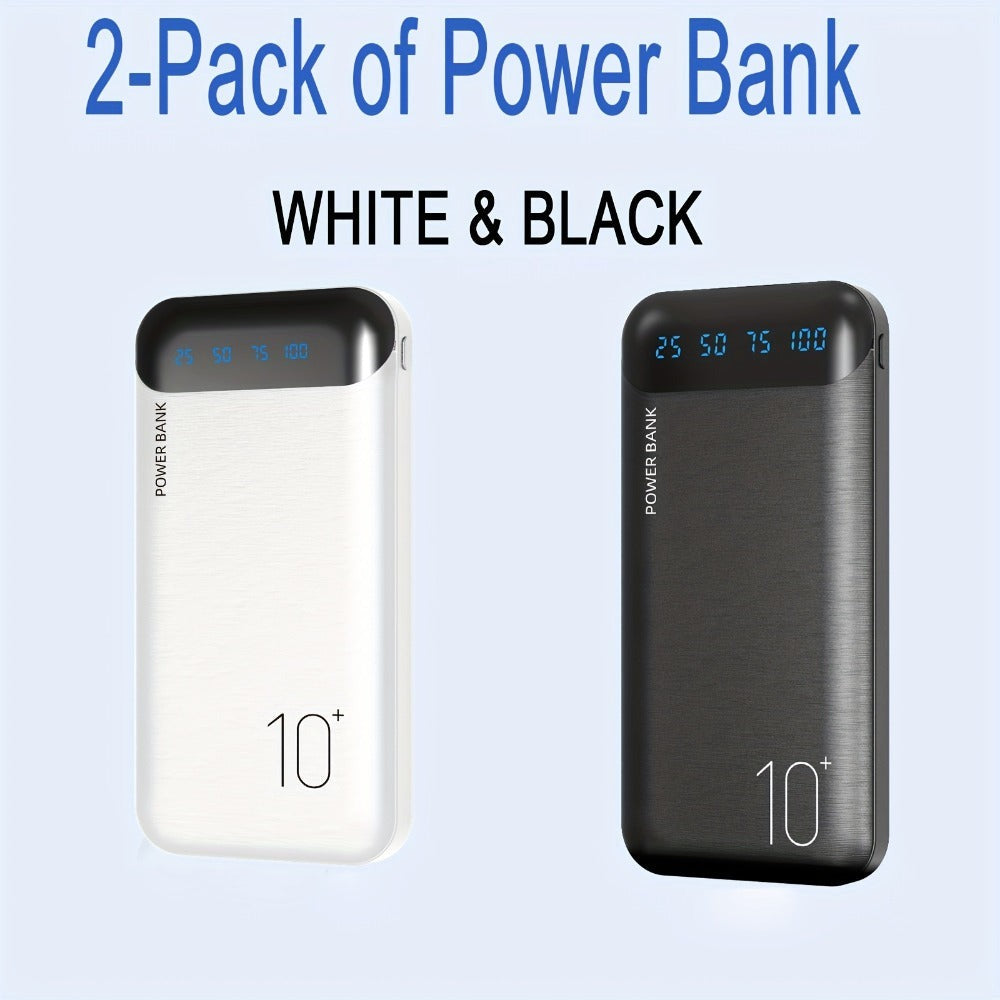 Paquete de 2 baterías externas, banco de poder de 22,5 vatios y 10000 mAh, cargador portátil con carga rápida LED, compatible con teléfonos inteligentes, tabletas, etc.
