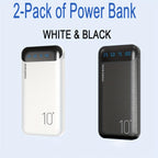 Paquete de 2 baterías externas, banco de poder de 22,5 vatios y 10000 mAh, cargador portátil con carga rápida LED, compatible con teléfonos inteligentes, tabletas, etc.
