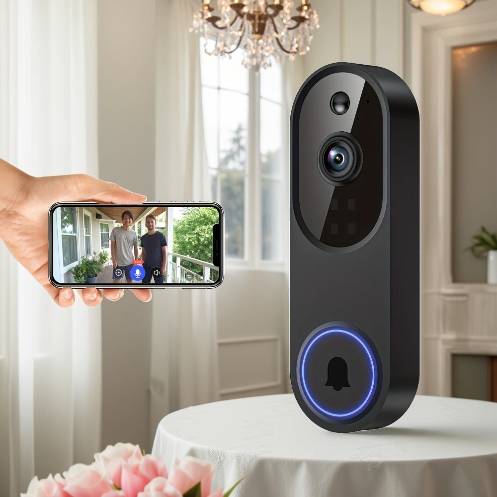 Cámara de videoportero de seguridad para el hogar inalámbrica 2K (con receptor de interior) que funciona únicamente con WiFi de 2.4G, incorpora un sistema de detección humana con IA, monitoreo en vivo, visión nocturna, comunicación bidireccional, batería