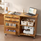 Mesa de costura plegable VEVOR con ruedas con cerradura estantes bandejas puerta color madera