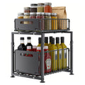 Organizador de 2 niveles para debajo del fregadero, cajones extraíbles, acero al carbono, almacenamiento para cocina y baño, almacenamiento deslizante sin taladrar para cocina, altura ajustable, , gran capacidad de carga