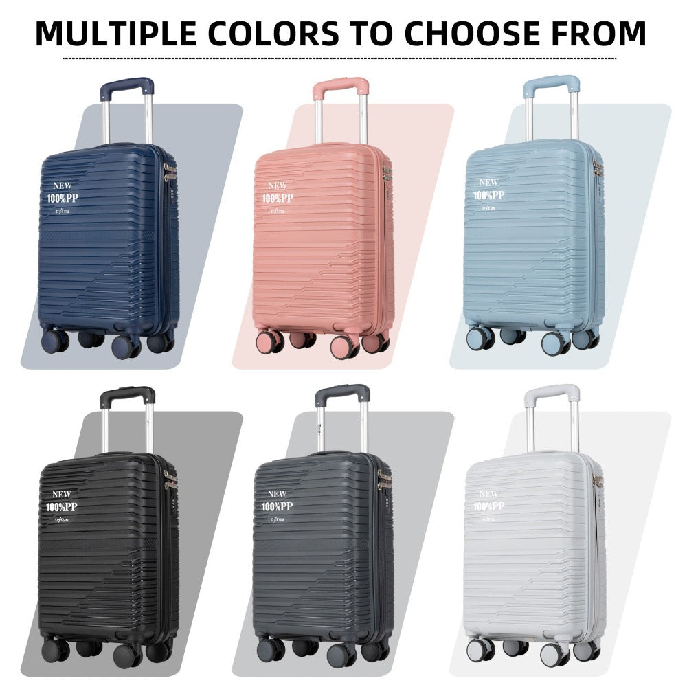 Maleta de Cabina PP de 18 Pulgadas en 6 Colores, 100% Material PP Resistente y Antipresión, Mango Elástico y Ruedas Giratorias 360°, Esencial de Viaje Moderno y Práctico