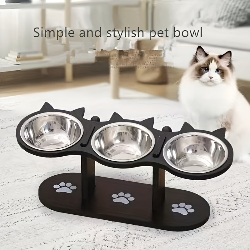 Cuenco elevado para gatos ajustable de madera | Alimentación cómoda y ordenada