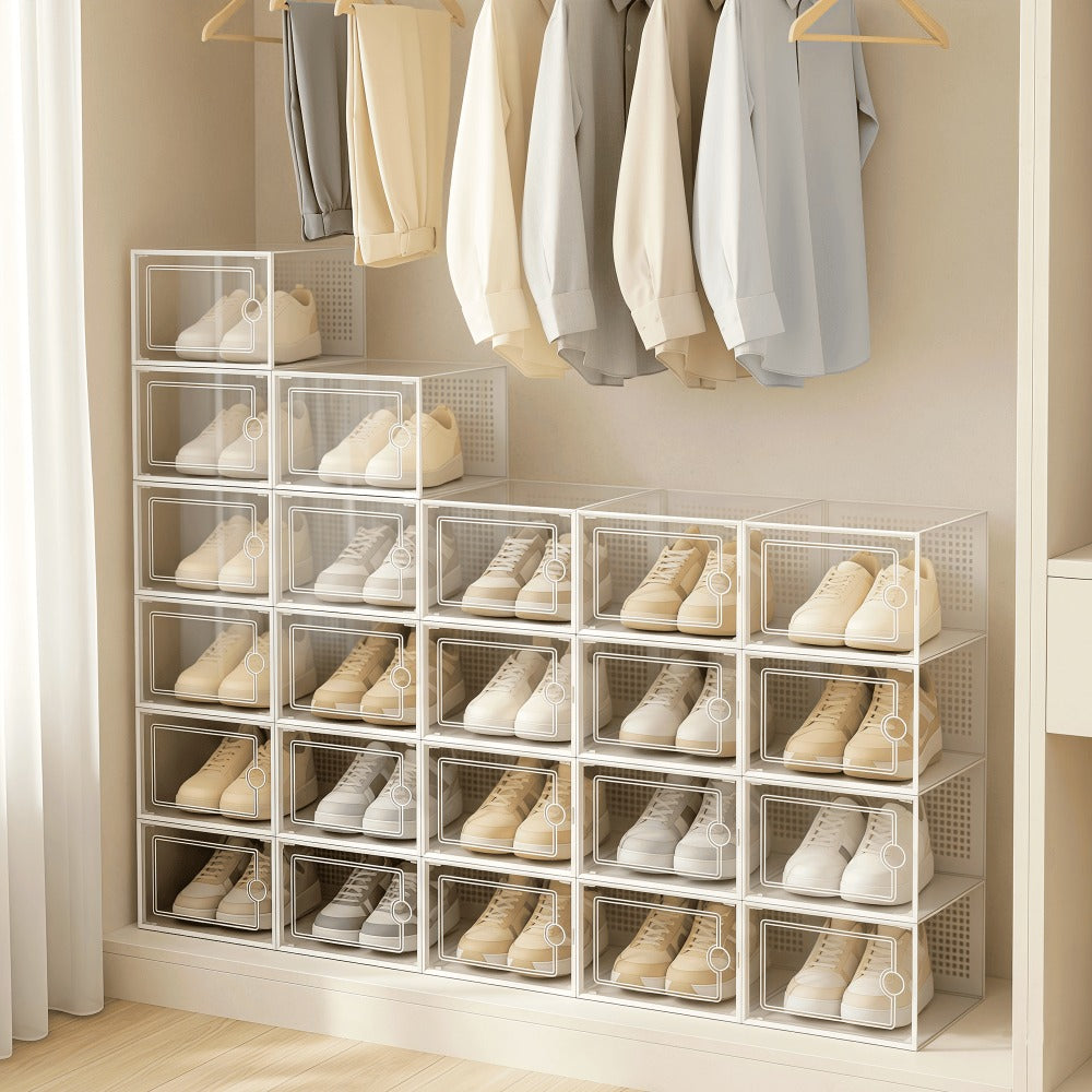 RELAXTY Pack Organizador de Calzado – Cajas DE Zapatos Transparentes Apilables con Apertura Frontal, Sistema Antivuelco y Ventilación