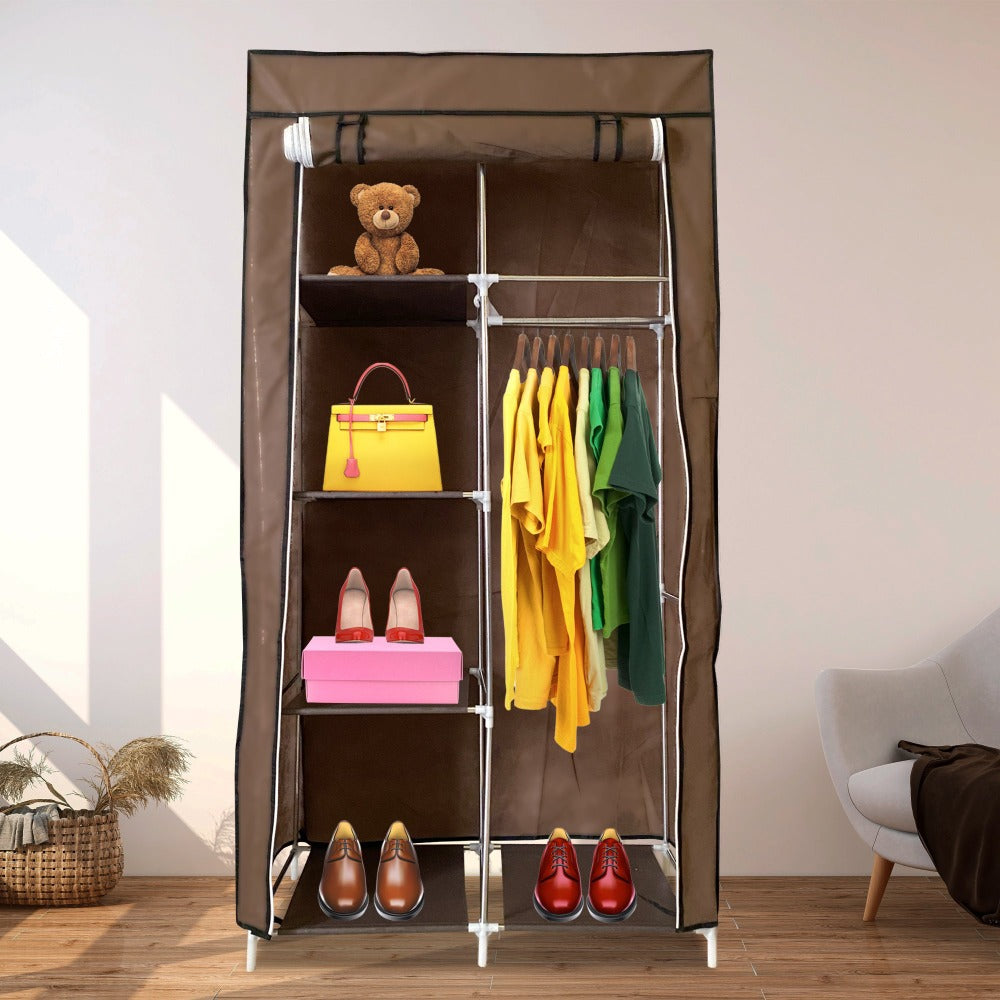 Armario Vestidor de Tela con Bolsillos Laterales Nyana Home - 5 Huecos 1 Ropero 1 Puerta 165x88x45cm Organizador de Ropa y Zapatos Fácil Montaje Ligero y Resistente Ideal para Dormitorio y Vestidor